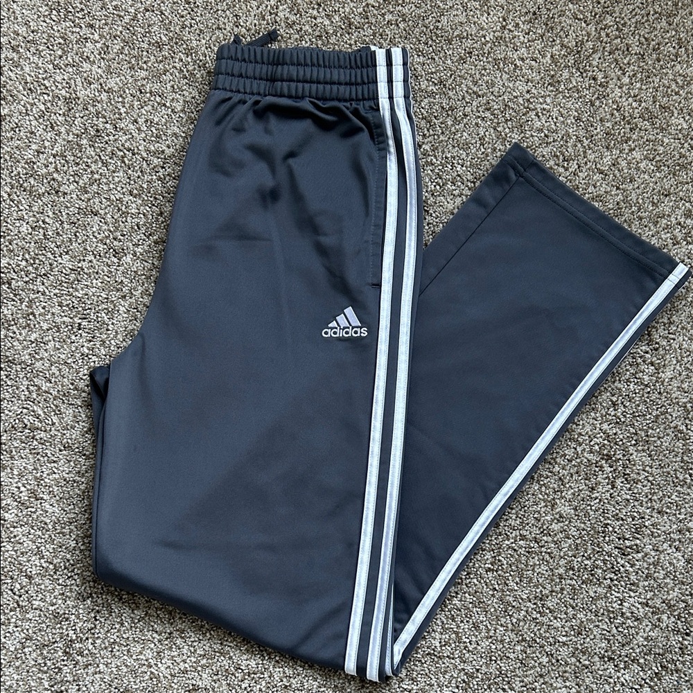 Youth Adidas Polyester Charcoal Joggers with White Stripes, Size XL